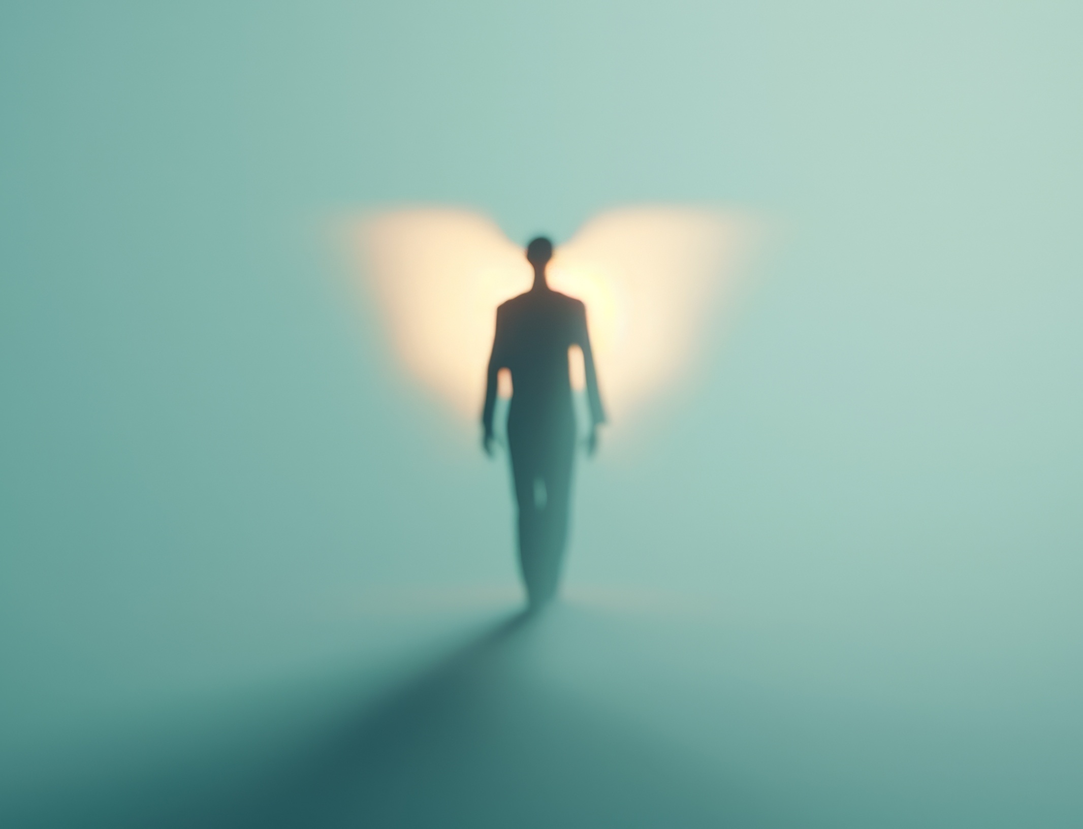 Angelic Guide Leading Human to Glowing Light in Minimalistic Serenity